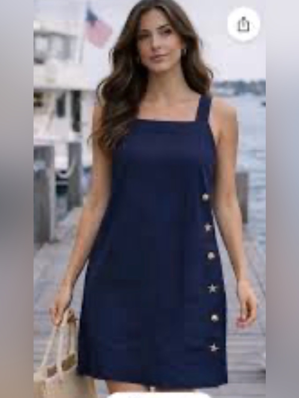 Cynthia Rowley Navy Sleeveless Dress with Gold Side Buttons